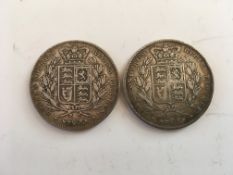 COINS: VICTORIA CROWNS 1845 AND 1847.