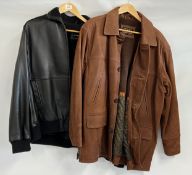 A GENTS BROWN SUEDE LEATHER JACKET MARKED WALLACE SAX LONDON SIZE L + A MARKS AND SPENCER AUTOGRAPH
