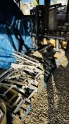 14 X BEER BARREL STILLAGES PLUS STAND ALONG WITH BEER BARREL HOIST.