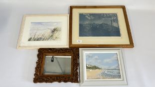 A FRAMED OIL ON BOARD DEPICTING A LOCAL COASTAL SCENE, BEARING SIGNATURE SHEILA NORGATE,
