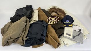 A BOX OF ASSORTED GENT'S COATS AND JACKETS TO INCLUDE FRANK EDEN ETC.