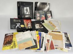 A BOX OF ELVIS PRESLEY EPHEMERA TO INCLUDE DVD'S, THE OFFICIAL COLLECTOR'S EDITION ETC.