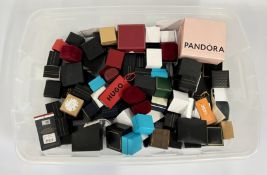 A BOX OF ASSORTED JEWELLERY BOXES TO INCLUDE PANDORA EXAMPLES.
