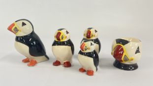 5 QUAIL POTTERY PUFFIN STUDIES TO INCLUDE EGG CUP, SALT AND PEPPER, ETC.