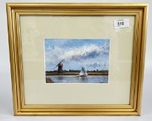 A FRAMED AND MOUNTED OIL ON CARD TITLED SAILAWAY RIVER BURE NORFOLK BEARING SIGNATURE JAMES ALLEN,