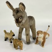 TWO STEIFF TEDDIES TO INCLUDE A DONKEY & WEASEL, NO TAGS + A SMALL LAMB AND ELEPHANT.