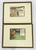 A PAIR OF VINTAGE FRAMED COLOURED GOLF PRINTS TITLED RULE XII (V) THE PLAYER SHALL BE ENTITLED TO
