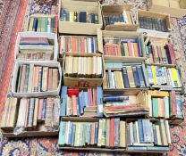 Large number of boxes of books fiction and non-fiction books covering a wide range of topics.