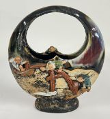 A JAPANESE SUMIDA GAWA STYLE MOON VASE, AF - H 21CM.