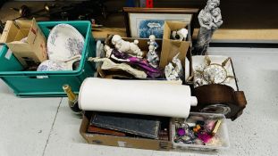 A GROUP OF SUNDRIES AND COLLECTIBLES TO INCLUDE FIGURINES, WASH JUG AND BOWL,