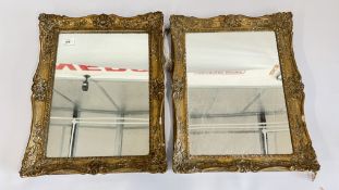 A PAIR OF SMALL RECTANGULAR GILT FRAMED MIRRORS 50 X 40CM A/F.
