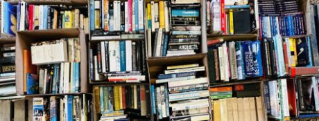 15 BOXES CONTAINING EXTREME COLLECTION OF BOOKS TO INCLUDE ROYALTY, WAR, REFERENCE, NOVELS,