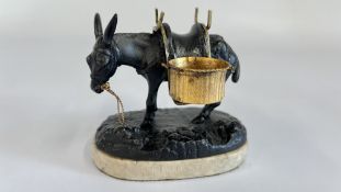 AN ANTIQUE PALAIS ROYAL FRENCH STYLE DONKEY MOUNTED ON A MARBLE PLINTH W 11 X H 9.5CM.