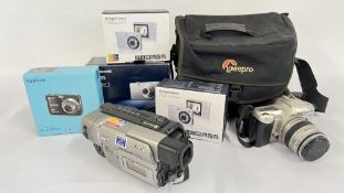 A GROUP OF CAMERAS TO INCLUDE 2 X HD DIGITAL CAMERAS, PENTAX, FUJIFILM, PANASONIC,