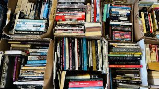 13 BOXES CONTAINING AN EXTENSIVE COLLECTION OF BOOKS TO INCLUDE WAR, HISTORY, ROYALTY, REFERENCE,