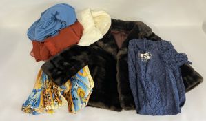 A BOX OF VINTAGE CLOTHING TO INCLUDE A MONTIGO BAY DRESS SIZE 16,