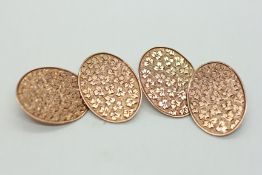 A PAIR OF 9CT ROSE GOLD CUFF LINKS.