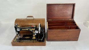 A VINTAGE MAHOGANY FINISH STATIONERY BOX L 42CM, D 24CM, H 25.