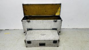 2 X ALUMINIUM FLIGHT CASES (ONE CONTAINING ASSORTED MICROPHONE STANDS).