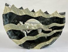 AN IMPRESSIVE POLISHED MARBLE AND HARD STONE OPEN WORK SCULPTURE,