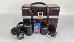 VINTAGE 139 QUARTZ CONTAX 35MM CAMERA IN CASE WITH LENS AND ACCESSORIES.