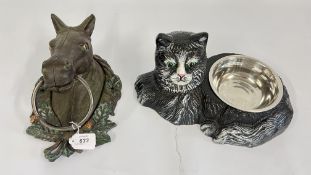 (R) CAT FOOD BOWL + (R) HORSE HEAD TOWEL HOLDER.