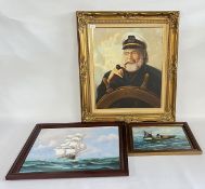 A GILT FRAMED AND MOUNTED OIL ON CANVAS DEPICTING A 