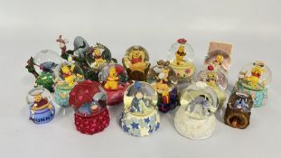 15 X DISNEY WINNIE THE POOH SNOW GLOBES TO INCLUDE 'LOVE IS IN THE AIR', PIGLET, EEYORE AND POOH.