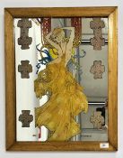 A FRAMED ADVERTISING MIRROR MARKED JIM FITZPATRICK ASPELL SAGGERS & CO. LTD (H 64 X W 51.