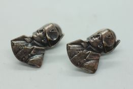 A PAIR OF VINTAGE WHITE METAL NAPOLEON CUFF LINKS / BUTTONS.