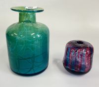TWO MADINA ART GLASS VASES, ONE SIGNED.