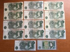BANKNOTES: SMALL SELECTION ENGLISH ONE POUND, MIXED GRADES (14).
