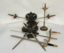 A COLLECTION OF VARIOUS ORNAMENTAL SWORDS TO INCLUDE FENCING EXAMPLES - NO POSTAGE OR PACKING.