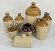 5 X VINTAGE STONEWARE FLAGONS TO INCLUDE MORGANS BREWERY NORWICH EXAMPLE + A STORAGE JAR & JUG + A