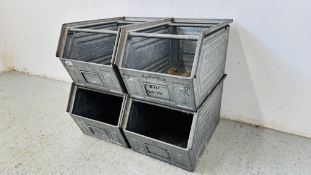 4 SCHAFER KASTEN GALVANISED STACKING CRATES.
