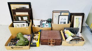 A GROUP OF ASSORTED HOUSEHOLD SUNDRIES TO INCLUDE FRAMED PICTURES AND PRINTS, BUSH DAB RADIO,