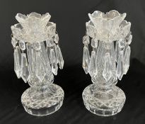 A PAIR OF GOOD QUALITY CRYSTAL CUT GLASS LUSTRE TABLE LAMPS H 25CM.