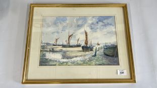 ORIGINAL WATERCOLOUR OF COASTAL FISHING BOATS SIGNATURE LOCKWOOD W 35.