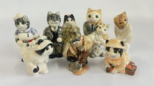 A GROUP OF 7 QUAIL POTTERY CAT STUDIES TO INCLUDE GARDENER, CRICKET, NURSE, WEDDING, NEW BORN, ETC.