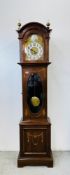 A MID C20TH INLAID MAHOGANY LONG CASE CLOCK WITH WESTMINSTER CHIME.