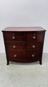 A REGENCY MAHOGANY BOW FRONTED CHEST OF TWO SHORT OVER TWO LONG DRAWERS W 90CM D 50CM H 89CM.