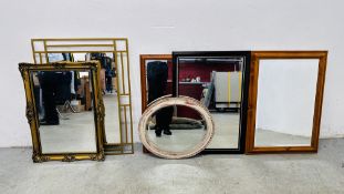 SIX VARIOUS FRAMED MIRRORS.