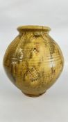 A C20TH STONEWARE OVOID VASE WITH PREDOMINANTLY BROWN GLAZE, HEIGHT 31CM.