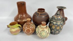 A GROUP OF 7 X LARGE EARTHENWARE POTS TO INCLUDE BRANNAM, ETC.