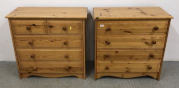 A PAIR OF HONEY PINE 4 DRAWER CHESTS, W 85CM, D 39.5CM, H 79CM.