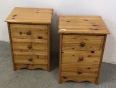 A PAIR OF HONEY PINE 3 DRAWER BEDSIDE CHESTS, W 44.5, H 62CM.