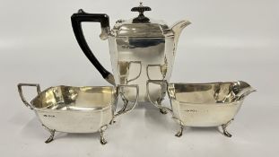 A 3 PIECE SILVER TEA SET SHEFFIELD 1934 COMPRISING OF TEA POT, MILK JUG AND SUGAR BOWL - A.C.B. LTD.
