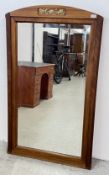 MAHOGANY FINISHED WALL MIRROR WITH BEVELLED GLASS H 143 X W 85CM.