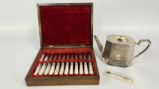 OAK CASED CANTEEN OF CUTLERY WITH MOTHER OF PEARL HANDLES,