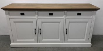 A GOOD QUALITY DESIGNER SIDEBOARD, THREE DRAWER OVER THREE DOOR,